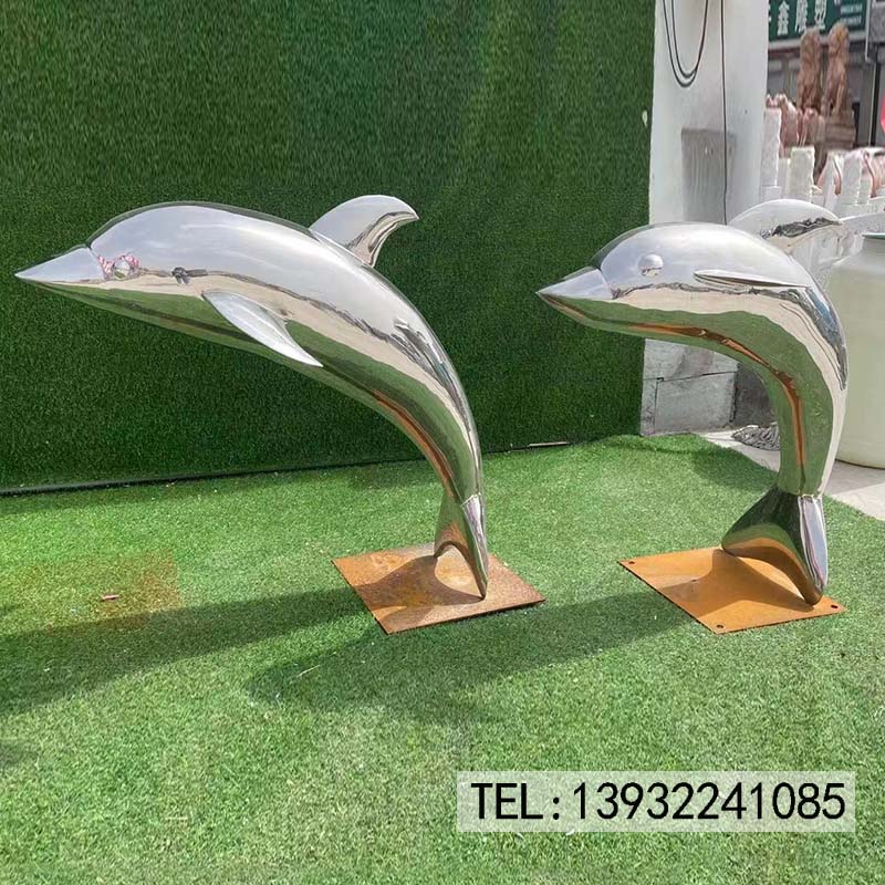 镜面不锈钢海洋动物海豚雕塑制作