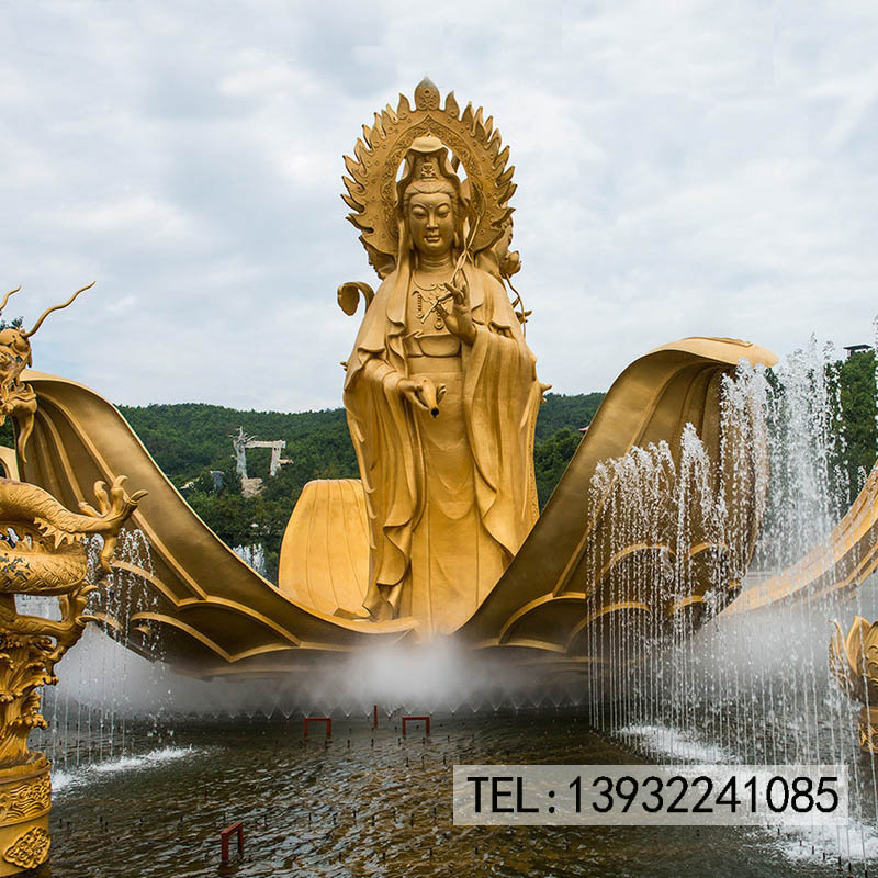 铜雕喷泉音乐园林广场三面圣水观音佛像铸铜水景装饰