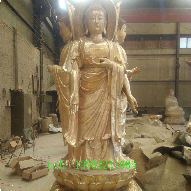 厂家直销铜雕三面观音佛像雕塑寺庙雕塑