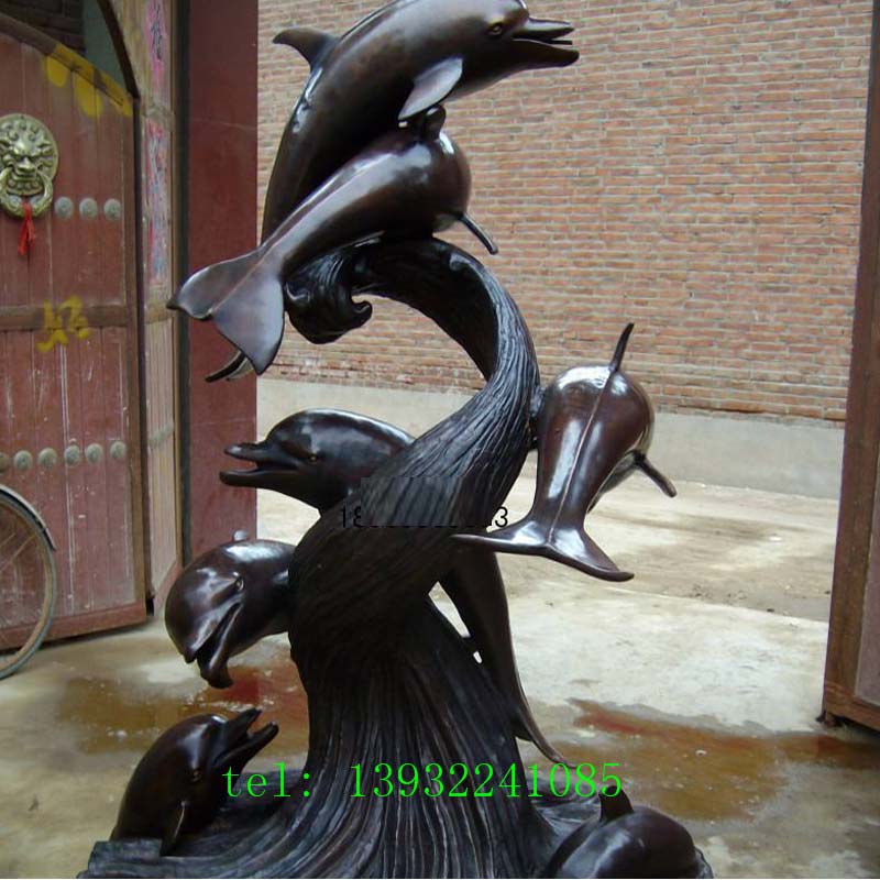 铜雕塑艺术工艺品冲浪海豚海洋动物雕塑摆件