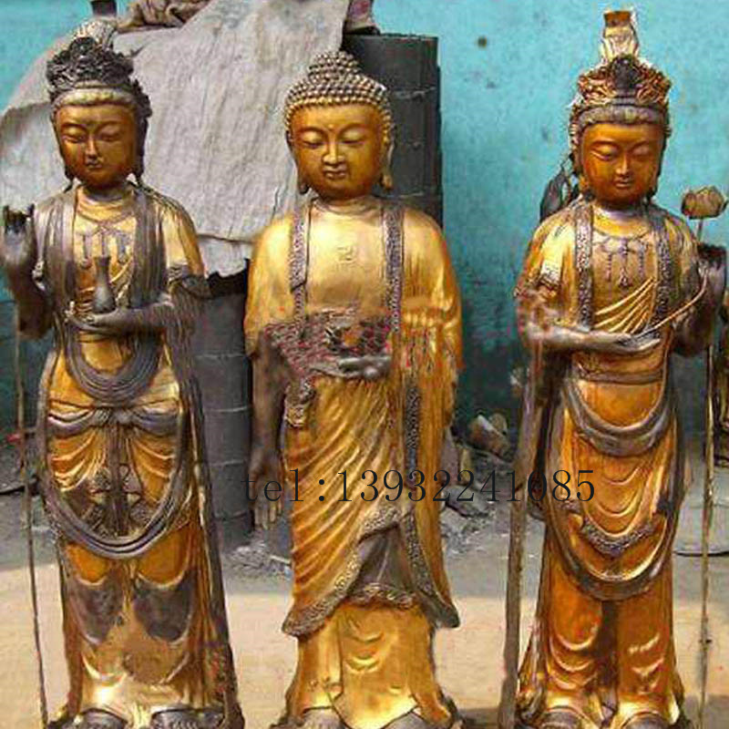 铜雕塑三圣佛宗教佛菩萨铜像工艺品家居摆件