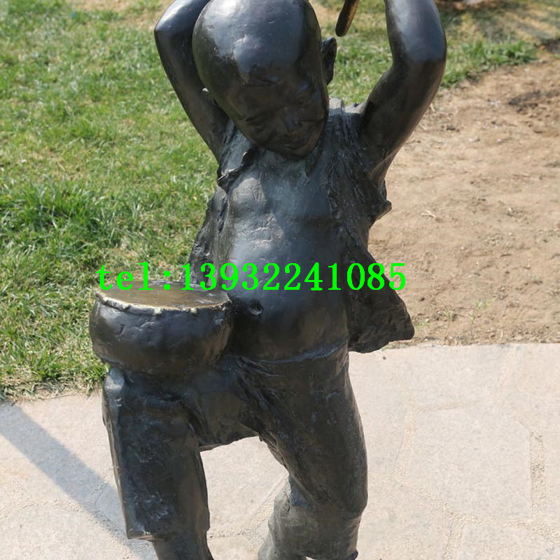 定制铜雕人物小孩打鼓公园雕塑摆件