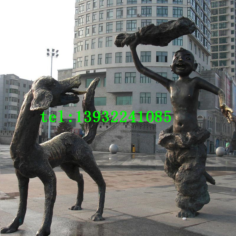 广场小男孩和狗铜雕人物雕塑摆件厂家
