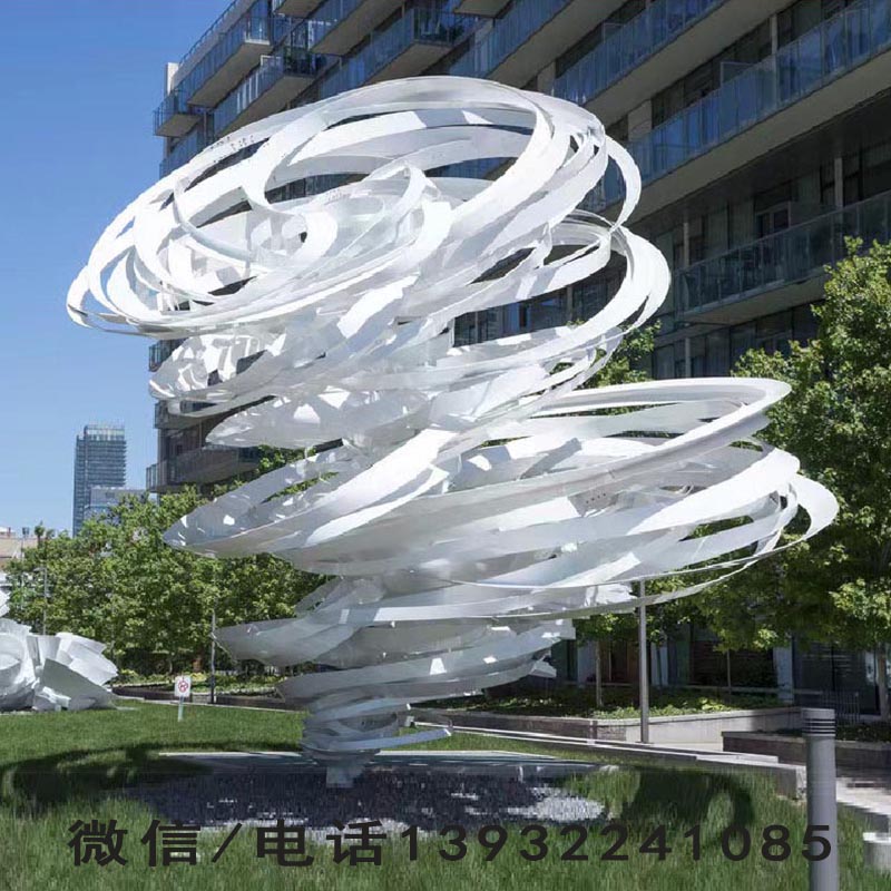 城市景观大型不锈钢抽象雕塑售楼部落地摆件艺术创意水景白色线条